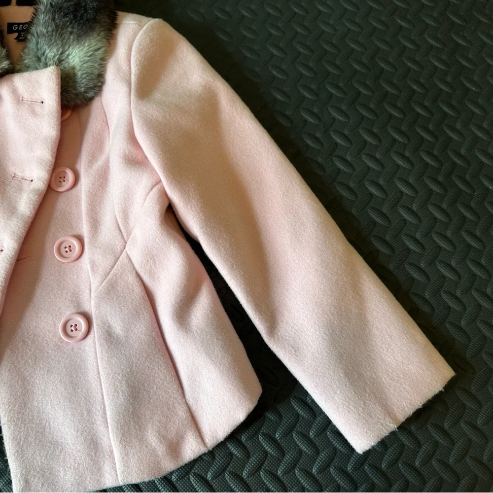 George Pink Double Breasted Coat with Faux Fur Collar - Picture 5 of 7